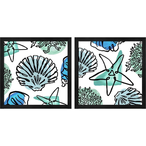 Great Art Now Coastal Contours Fusion B by Elizabeth Medley, 2 Piece Framed Art Set Each 13"W x 13"H