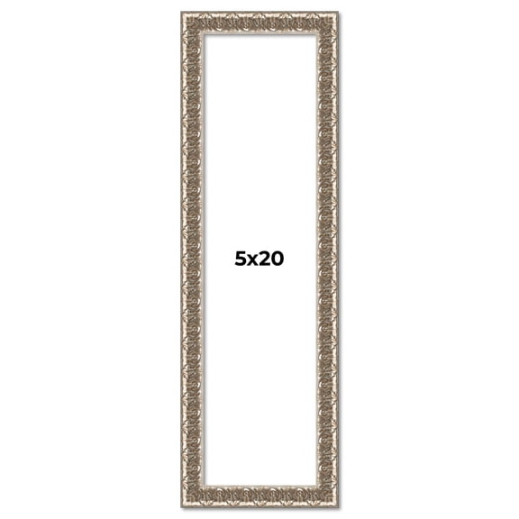 5x20 Frame Silver Versailles Ornate Solid Wood Picture Frame | 1 Inch Moulding Width | Interior