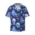 thumbnail image 3 of Balery Skull blue crystal flower Men's Casual Button Down Shirt Short Sleeve Textured Summer Cuban Beach Shirts-XX-Large, 3 of 7