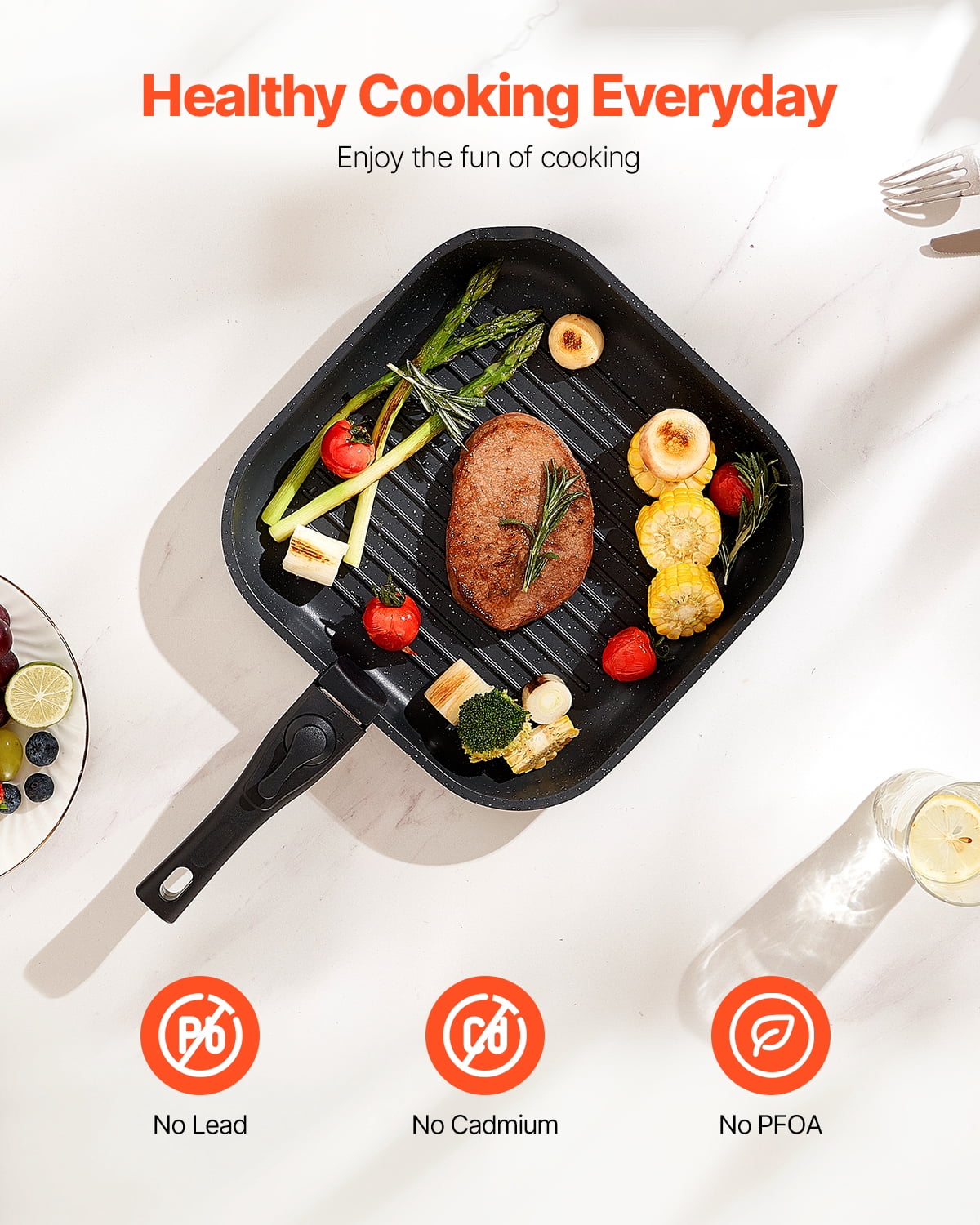 VEVOR 17 Piece Pots and Pans Set, Granite Nonstick Detachable Handle Cookware, Space Saving Induction Cookwares, Kitchen RV Cooking Sets with Frying, Sauce, Saute,Tempered Glass Lid,Oven Safe,Black