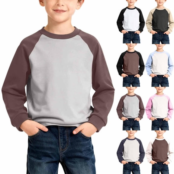 THDHVS Boys Long Sleeve Shirt,Shirts for Boys,Kids Solid Color Raglan Long Sleeve Tee Soft Cotton Stretchy for Casual Layering Everyday Comfortable Black 7-8 Years