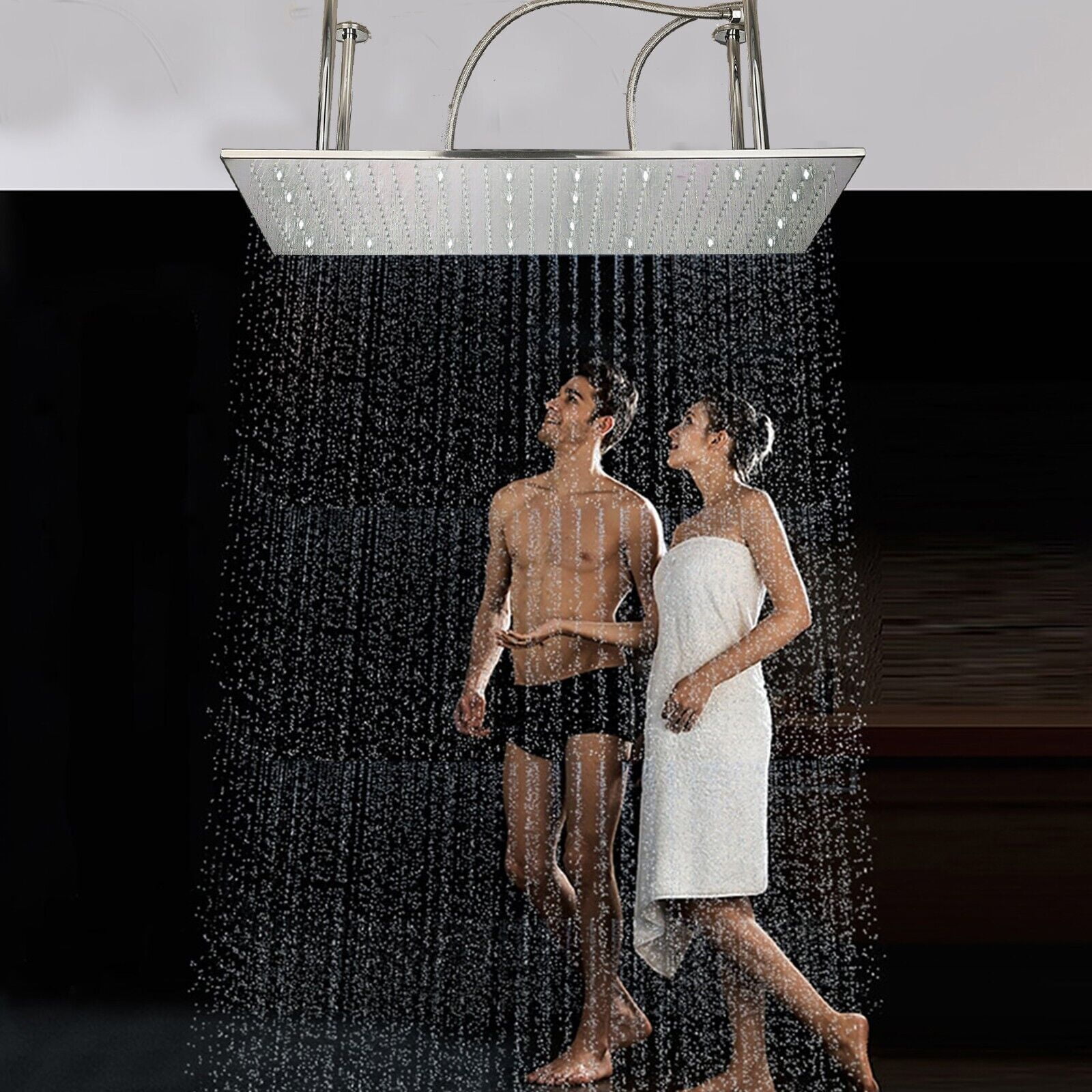 Ceil Mount 32x16" Square Rain Shower Head High pressure Top Spray Brushed Nickel