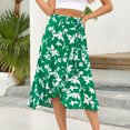 thumbnail image 2 of IROINNID Women's Skirt Fashion Flowers High Waist One-piece Frenulum Irregular Wrinkles Design Skirt Knee Elastic Waist Mid Print Skirt, 2 of 8