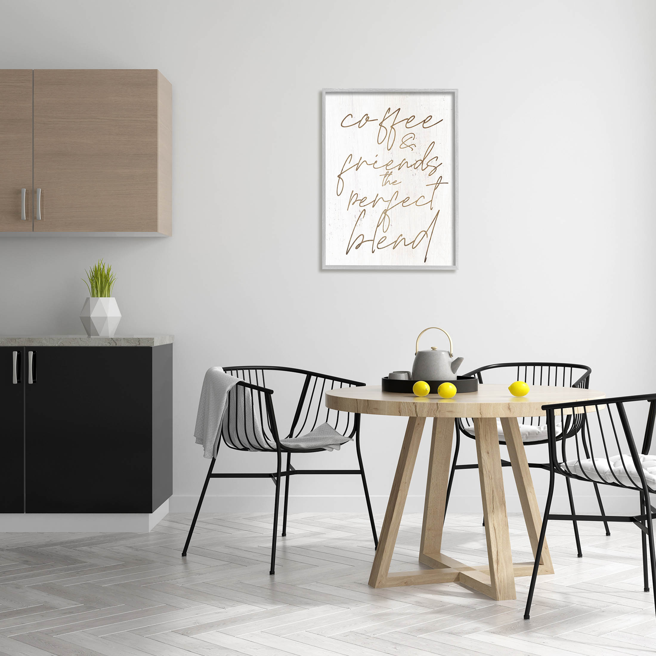 Coffee & Friends Perfect Blend Phrase Inspirational Graphic Art Gray Framed Art Print Wall Art