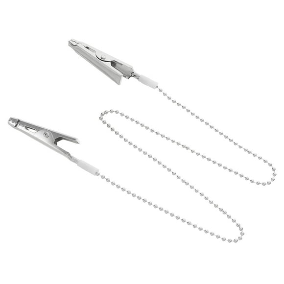 Pinzas para baberos con cadena metálica y pinzas de cocodrilo, pinzas para bufandas, servilleteros, pinzas para delantales y pinzas de resorte para uso clínico y doméstico.