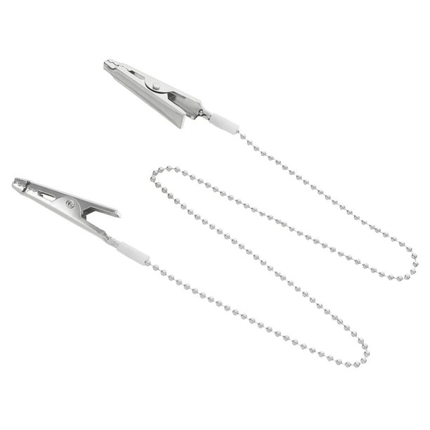 Pinzas para baberos con cadena metálica y pinzas de cocodrilo, pinzas para bufandas, servilleteros, pinzas para delantales y pinzas de resorte para uso clínico y doméstico.