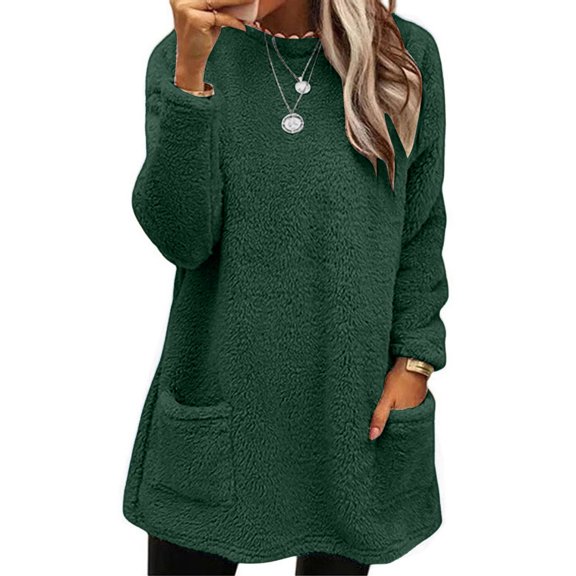 Green Womens Fall Tops Womens Winter Coat Loose Wool Jacket Long Sleeved Jumper with Pockets Sweaters for Women
