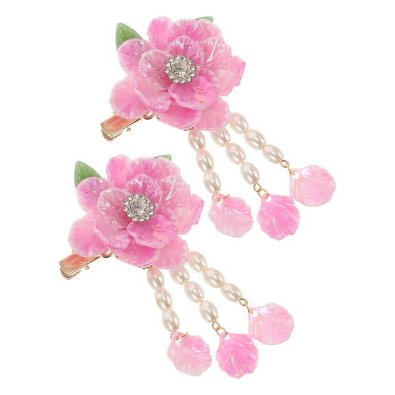 ULTNICE Flower Clips For Hair Pink Alloy Hairpin Flower Hair Accessory For Women 1 Pair