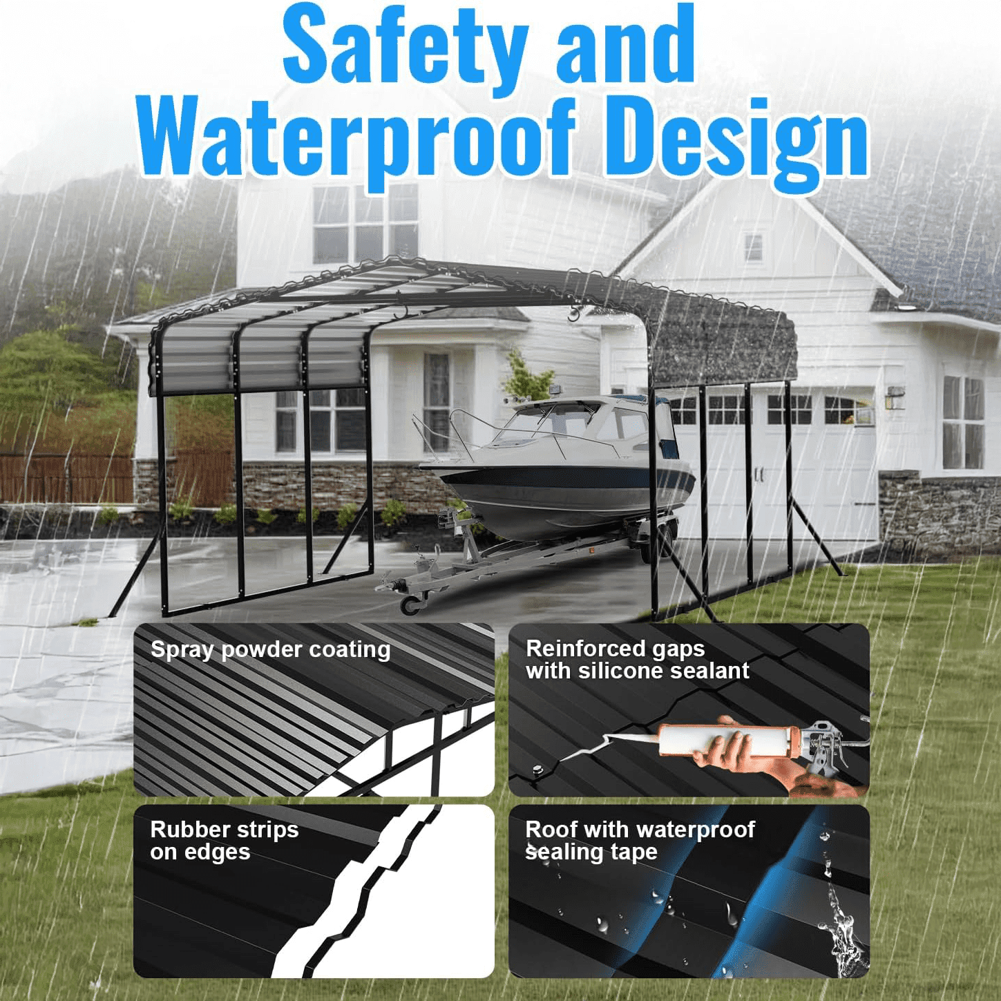 10x15ft Heavy-Duty Metal Carport, Reinforced Iron Frame All-Weather Canopy, Windproof UV-Resistant Shelter for Cars/Trucks/Boats, Easy Assembly for Backyard/Driveway | WUKHG