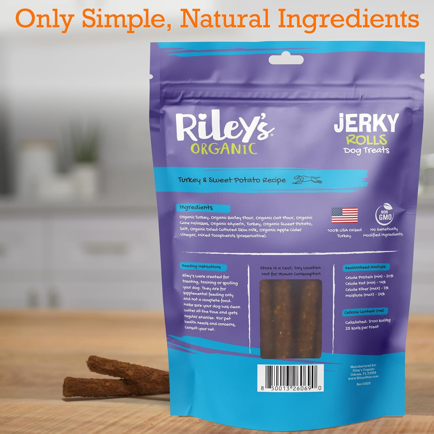 Riley's Dog Jerky Treats - Turkey & Sweet Potato - Non-GMO, High Protein, All Natural Dog Chews - Training Treats for Small & Large Dogs - Easy to Break into Bite-Sized Pieces - 10oz