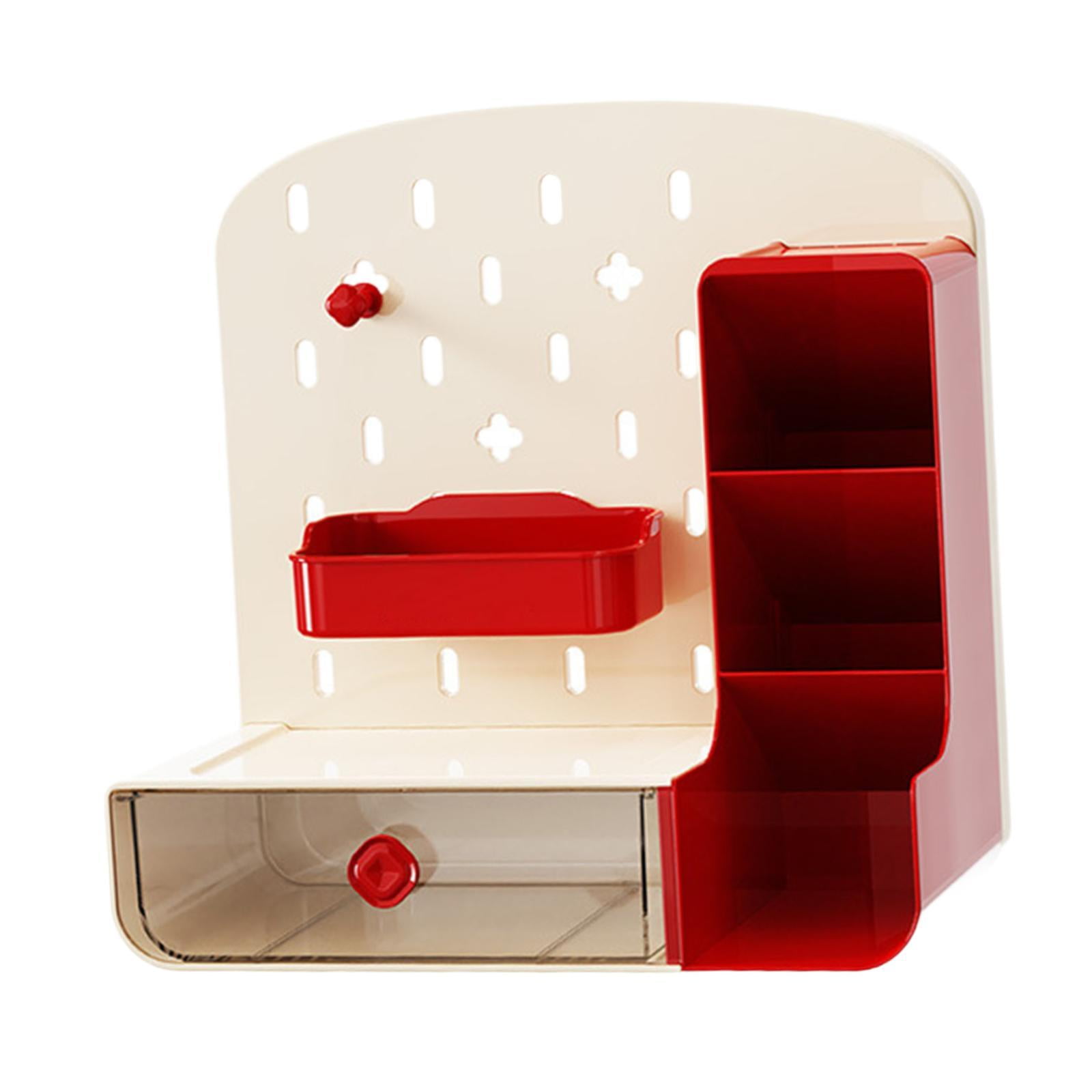 Esquirla Desk Peg Board Organizer with Drawer Crafts Organization Work Position Shelf Desk Accessories Pen Holder for Gaming Room Home Beige Red