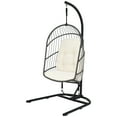 thumbnail image 2 of Costway Hanging Wicker Egg Chair w/ Stand Cushion Foldable Outdoor Indoor Beige, 2 of 10