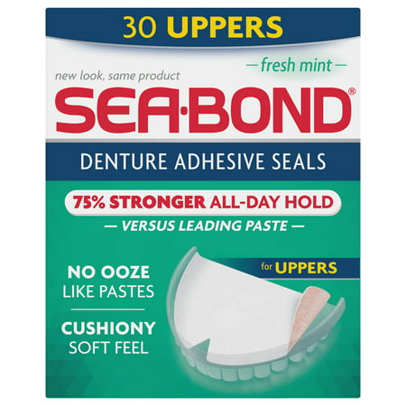 Sea Bond Secure Denture Adhesive Seals, For an All Day Strong Hold, 30 Fresh Mint Flavor Seals for Upper (Best Holding Denture Adhesive)