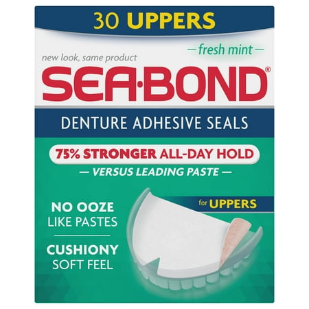 Starbond Glue Sea Bond Secure Denture Adhesive Seals, For an All Day Strong Hold, 30 Fresh Mint Flavor Seals for Upper Dentures ()
