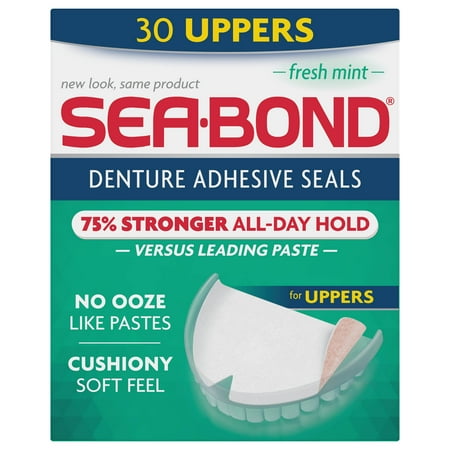 Sea Bond Secure Denture Adhesive Seals, For an All Day Strong Hold, 30 Fresh Mint Flavor Seals for Upper (Best Denture Adhesive For Lower Dentures)