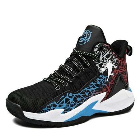 

Boys Casual Basketball Shoes With Geometric Print Non-slip Breathable Durable Shock Absorption Shoes For Outdoor Sports