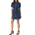 thumbnail image 1 of Vestido de mezclilla para mujer Inspire Chic con cinturón, vestido de jeans con placket completo, talla XL, azul oscuro, 1 of 7