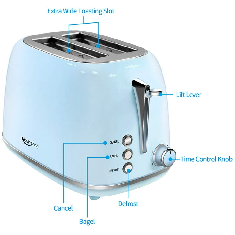 Crownful 2-Slice Toaster, Extra Wide Slots Toaster, Retro Stainless Steel with Bagel, Cancel, Defrost, Reheat Function and 6-Shade Settings, Removal