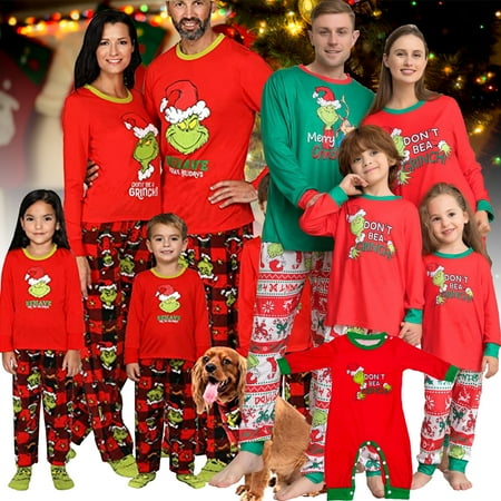 

LUXI Gr1nch Family Matching Christmas Pajamas Set Holiday Santa Claus Sleepwear Xmas PJS Set for Couples and Kids