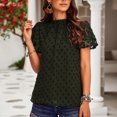 thumbnail image 2 of Mujeres Dot Top Manga Corta en Capas de Encaje Cuello Redondo Dulce Lindo Loose Summer Casual Camisa Verde XL, 2 of 6