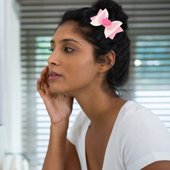 ETHZZLE 4- Heart Hair Barrettes with Glitter Bows, Assorted Colors Valentine Hair Clips for Women Girls