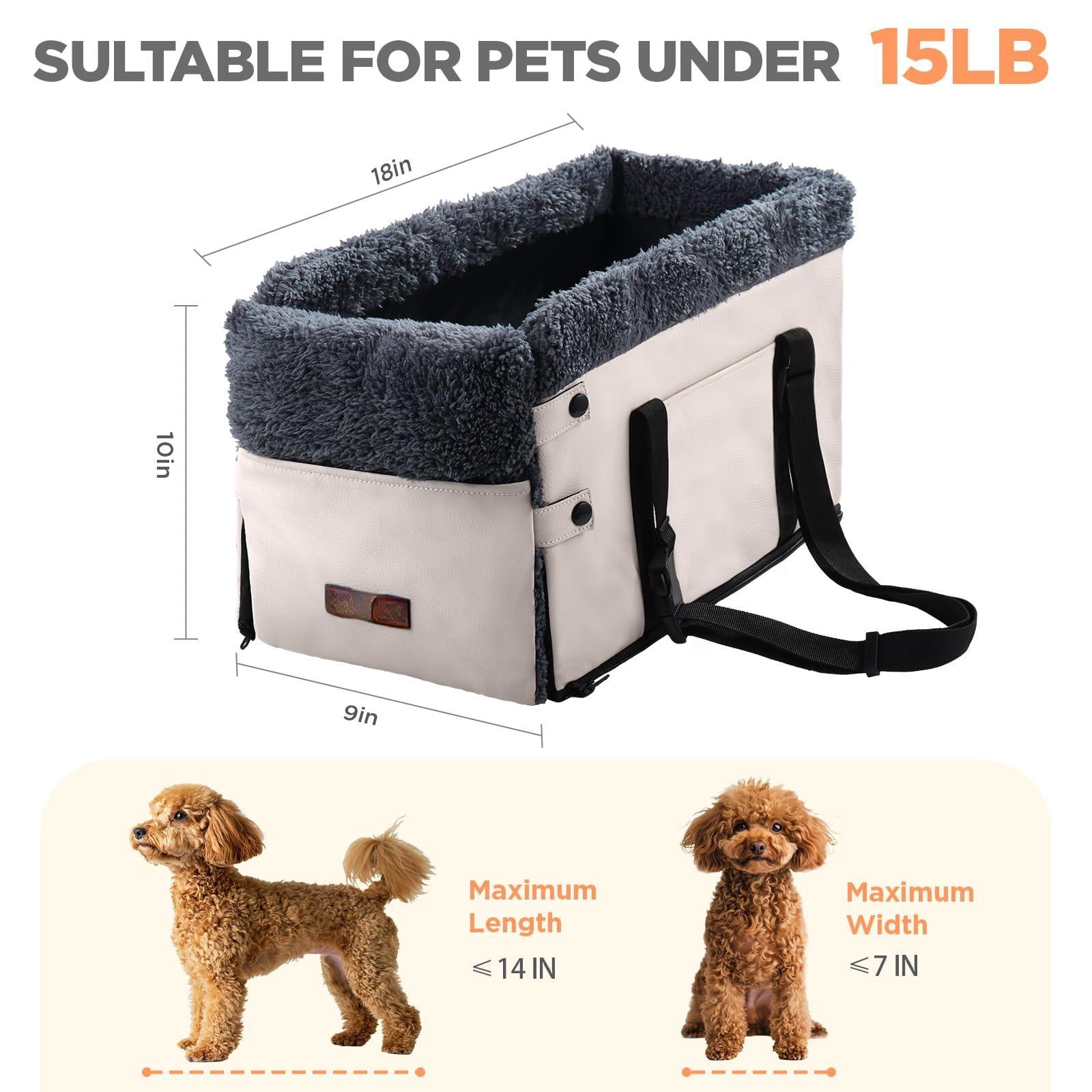 Center Console Dog Car Seat For Small Dogs Pu Leather Booster Washable Foldable Puppy With Safe Protection Hooks Adjustable Straps And Storage Pocket Pet Up To 15lbs