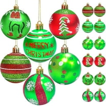12 Pcs Christmas Tree Bulbs Ornaments, 2.4 Inch Red and Green Christmas Balls Ornaments, Shatterproof Plastic Xmas Ball Tree Decorations, Bulk Ornament Set