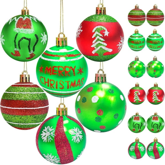 12 Pcs Christmas Tree Bulbs Ornaments, 2.4 Inch Red and Green Christmas Balls Ornaments, Shatterproof Plastic Xmas Ball Tree Decorations, Bulk Ornament Set