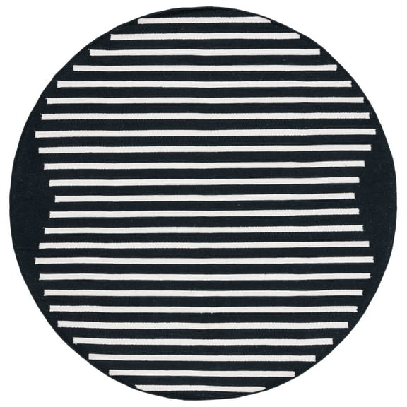 SAFAVIEH Montauk Amadine Striped Cotton Area Rug, Black/Ivory, 6' x 6' Round
