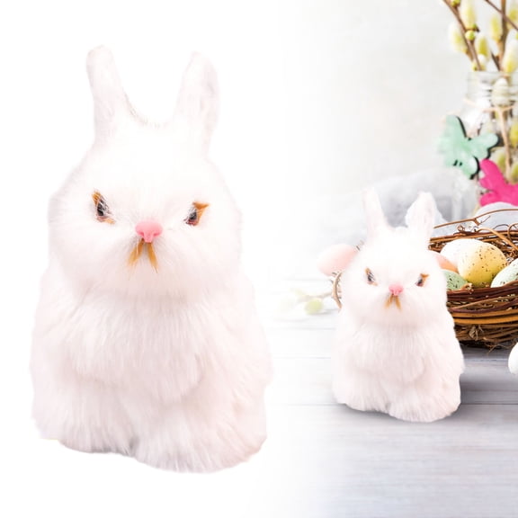Shiogb Mini Realistic Cute Plush Rabbits, Lifelike Animal Easter Bunny Simulation Toy Model Miniatures Decorations, Easter Shelf Decor Plush Bunny, A