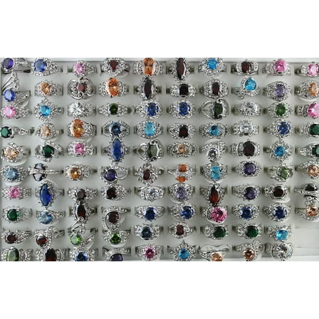 K-KED Bulk Mixed Lots 30pcs Rhinestone CZ Silver P Fashion Colorful Women's Rings