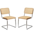 thumbnail image 7 of Mid Century Modern Dining Chairs Set of 2, Velvet Upholstered Rattan Side Chairs with Chrome Steel Legs for Kitchen Dining Room, 7 of 7