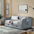 thumbnail image 5 of King Size Sleeper Sofa, Twin Size Upholstery Daybed with Trundle Bed and Two Storage Drawers , Flat Arms with Pocket, Extendable Daybed for Bedroom Living Room,Linen Grey, Grey Sofa Beds, 5 of 19
