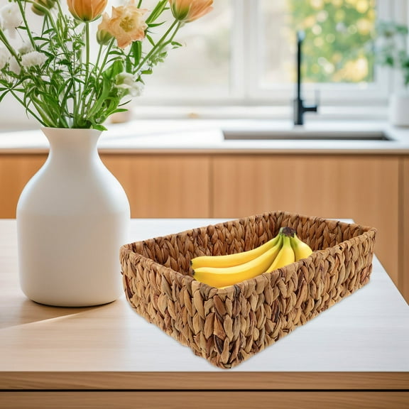 Masteelf Rectangular Wicker Basket Handwoven Fruit Storage Basket Small Decorative Basket Woven Sundries Organizer Tabletop Storage Container Bins For Home Kitchen Bathroom Bar