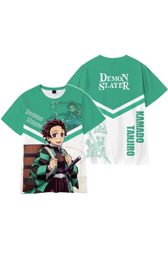 Boys Shirt Anime Demon Slayer Shirt Cosplay Top Cartoon T-Shirts Fashion Casual Short Sleeve -L