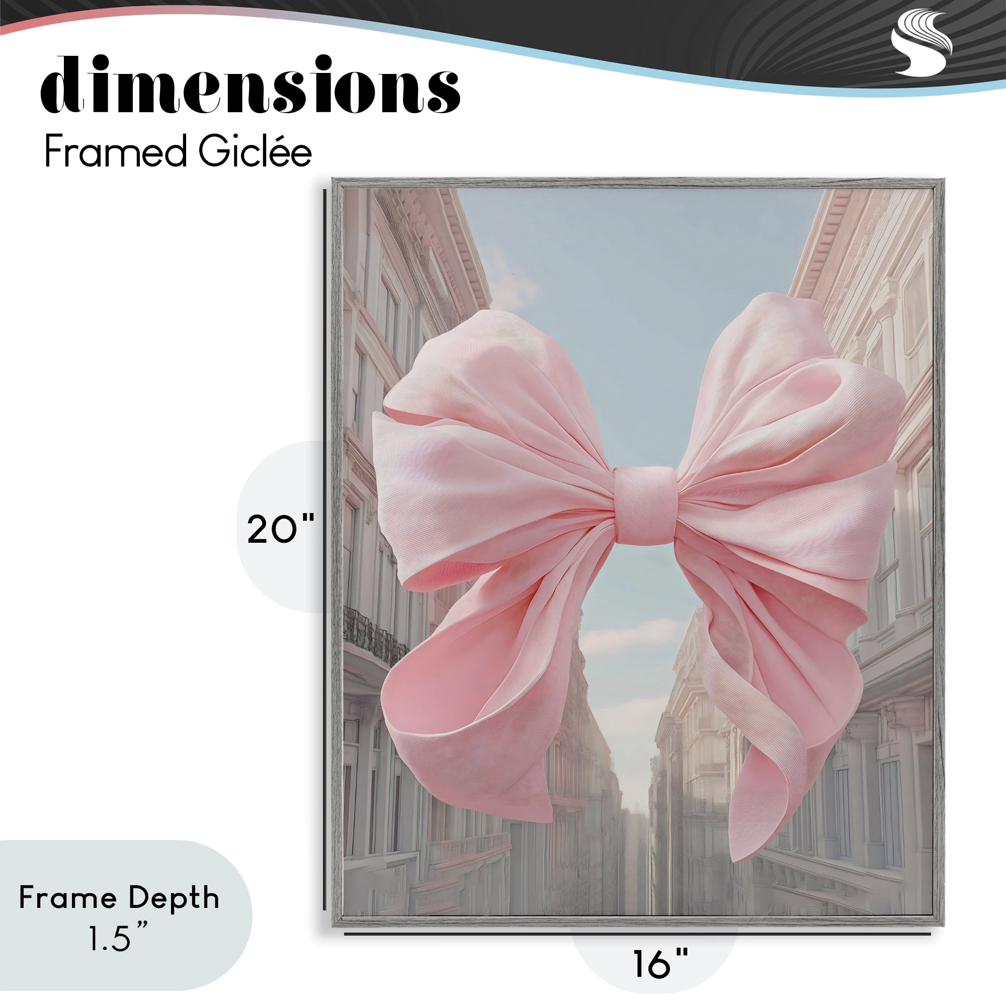 Stupell Industries Pink Bow over City Street Gray Framed Giclee Art, design by The Prints Vibe