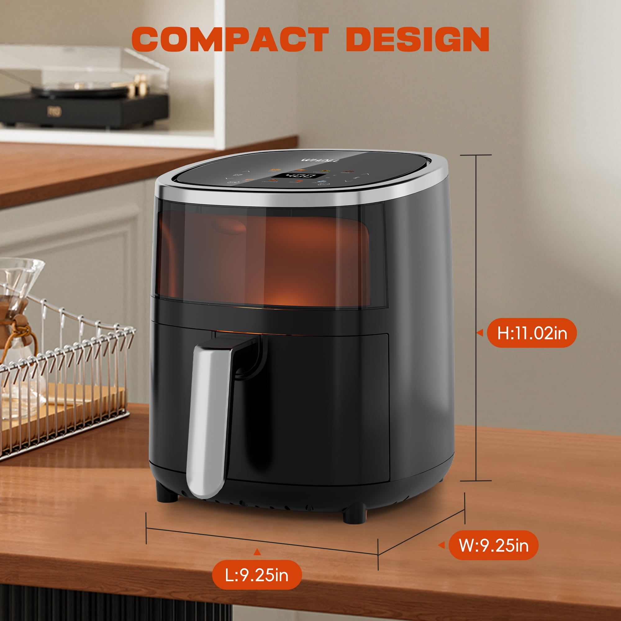 WHALL 4QT Air Fryer Oven, 8-in-1 Preset Menus, LED Smart Touchscreen, Reduce 85% Fat,1200W