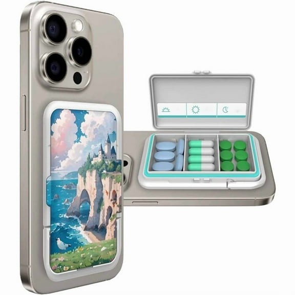 Pill Organizer Discreet for Phone - Portable Small Compact Pill Box with Bracket Cute Pill Organizer Easy Open Waterproof Pill Case for Travel Outdoor Camping
