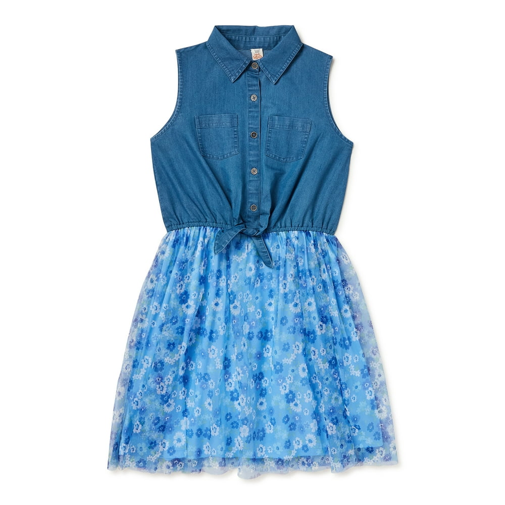 Sweet Butterfly Sweet Butterfly Girls Denim and Tulle Dress, Sizes 4
