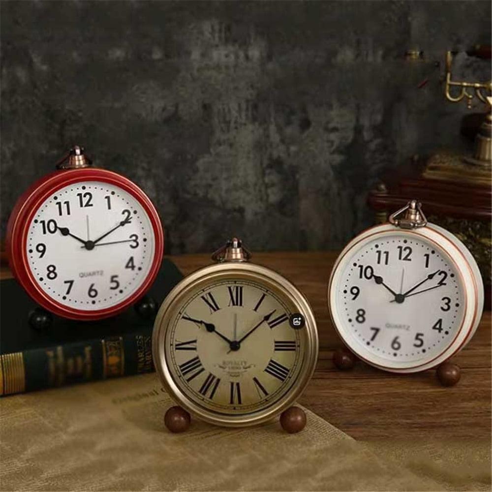 Vintage Round Analog Alarm Clock Battery Operated Bedside Clock for Living Room Bedroom Office School Dorm Room Desk Clocks for Table Decor