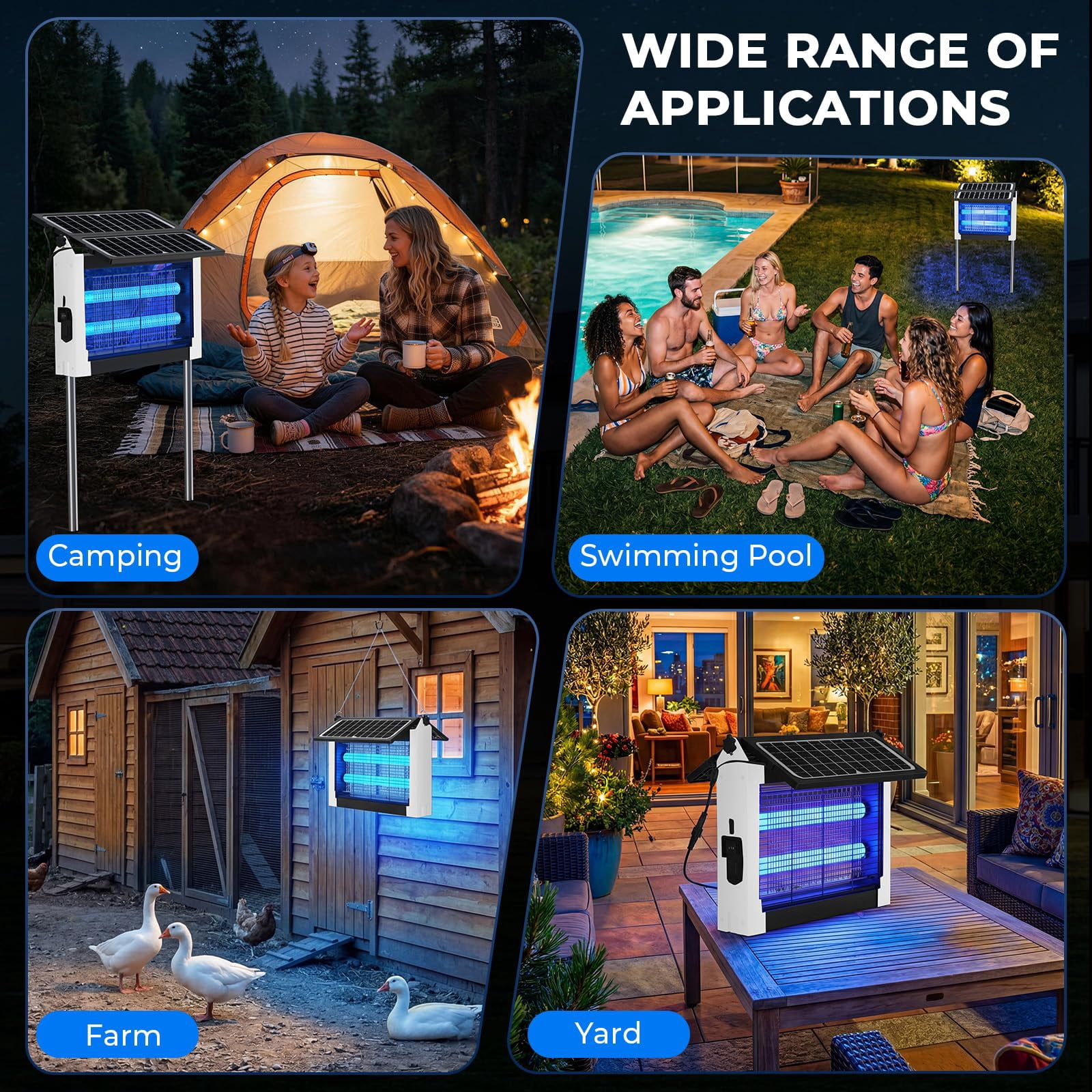 Upgraded Solar Zapper Outdoor With Dual Panels  4500v Cordless Rechargeable Fly Insect Killer Waterproof Electric Mosquitoes For Patio Garden Backyard Rv Camping Pond