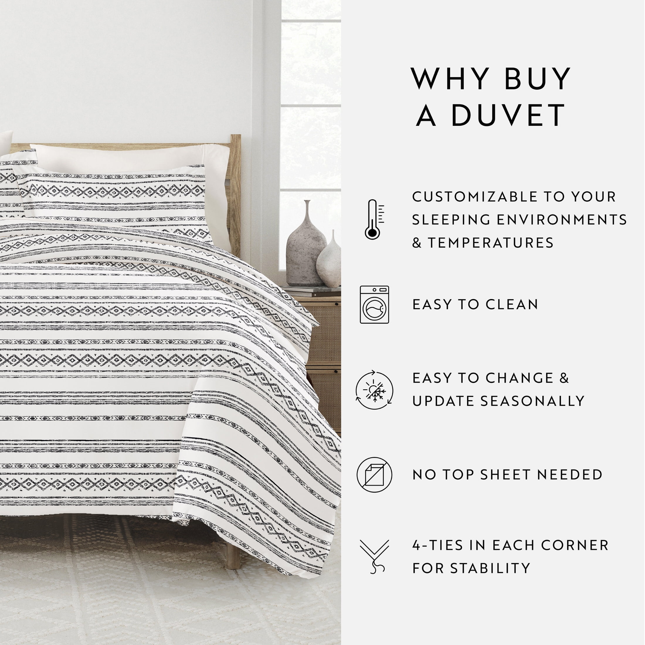 Noble Linens Light Gray Geo Threads Pattern 3-Piece Duvet Cover Set, King/Calking