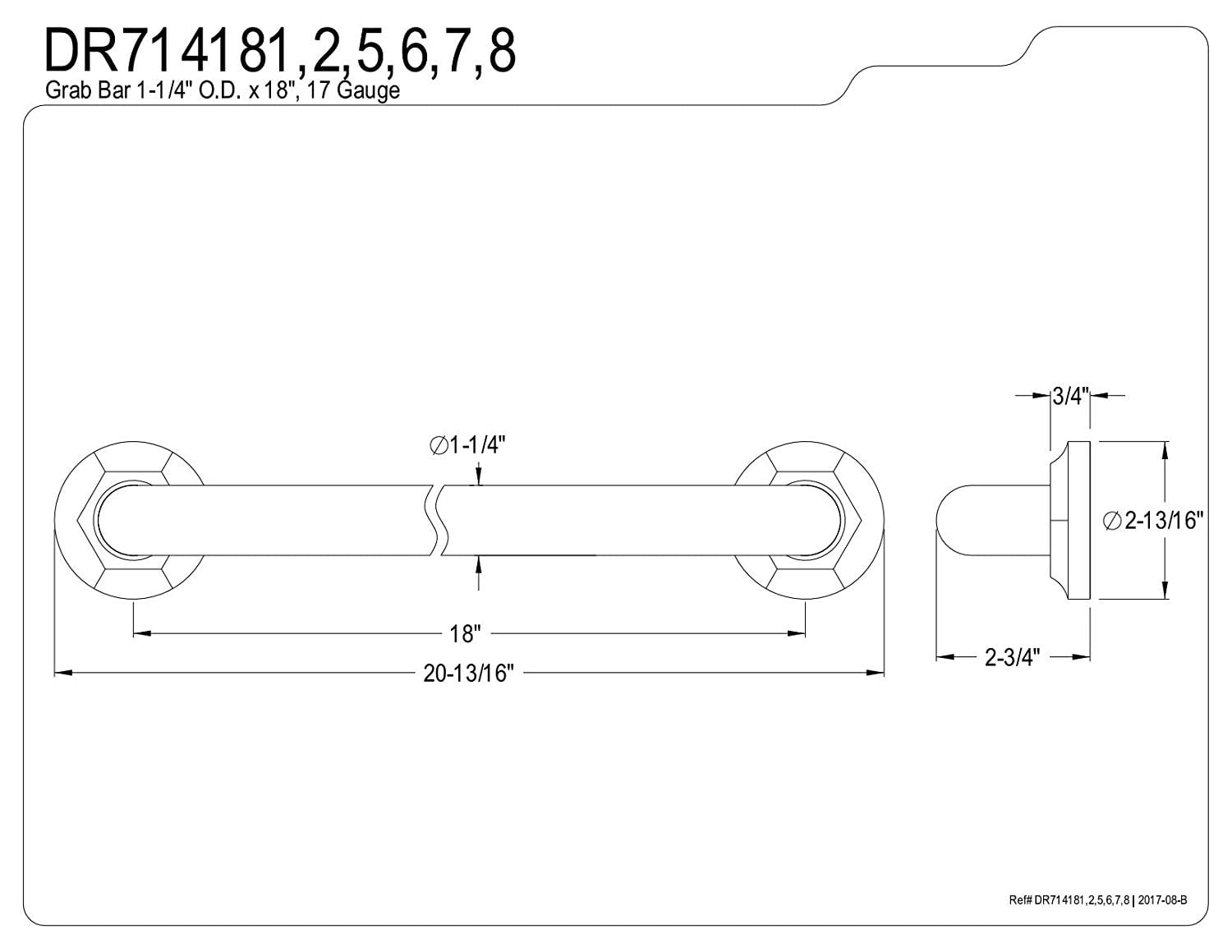 Kingston Brass DR714185 Metropolitan 18" Grab Bar, 1-1/4" Diameter, Oil Rubbed Bronze