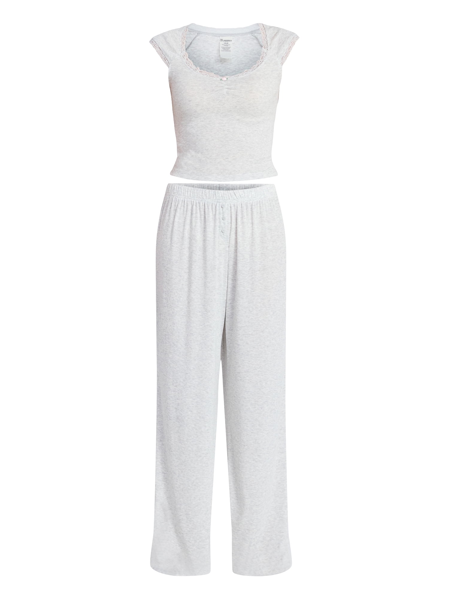 No Boundaries Sleep Pointelle Baby Tee and Pants Set, 2-Piece, Women’s XXS-3X