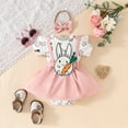 thumbnail image 2 of Gunia Toddler Easter Outfit Girl Short Sleeve Cartoon Rabbit Romper Bodysuits Dress Headbands Set Clothes Set 0-18 Months, 2 of 6