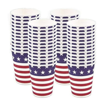 Ranliy 24Pcs 4Th Of July Paper Cups Patriotic American Flag Disposable Paper Cups, Red Blue White Stars Stripes Party Drinking Cups For Independence Day Party Juice Coffee Beverage Supplies