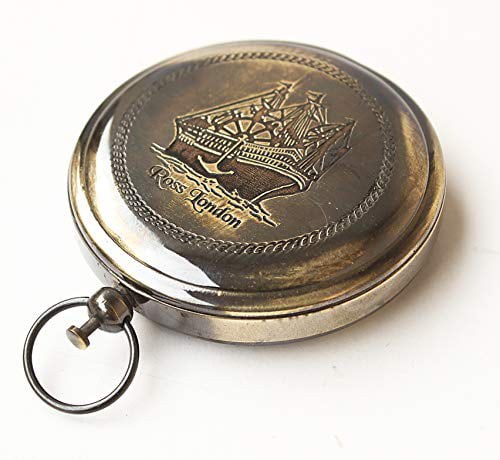 Antique Brass Push Button Compass Nautical Ship Engraved Compas Collectible Gift 
