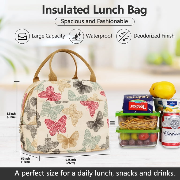 Inosoo Canvas Lunch Tote for Women, Butterfly Print photo 7