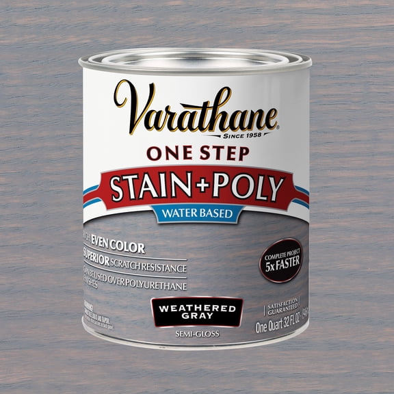 Weathered Gray, Varathane One Step Interior Wood Stain   Polyurethane, Semi-Gloss -333649, Quart