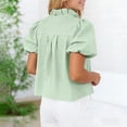thumbnail image 7 of biudgviw Womens Short Sleeve Tops Striped Button Down Shirts Ruffle Stand Collar Work Cropped Blouses Trendy Clothing, 7 of 7